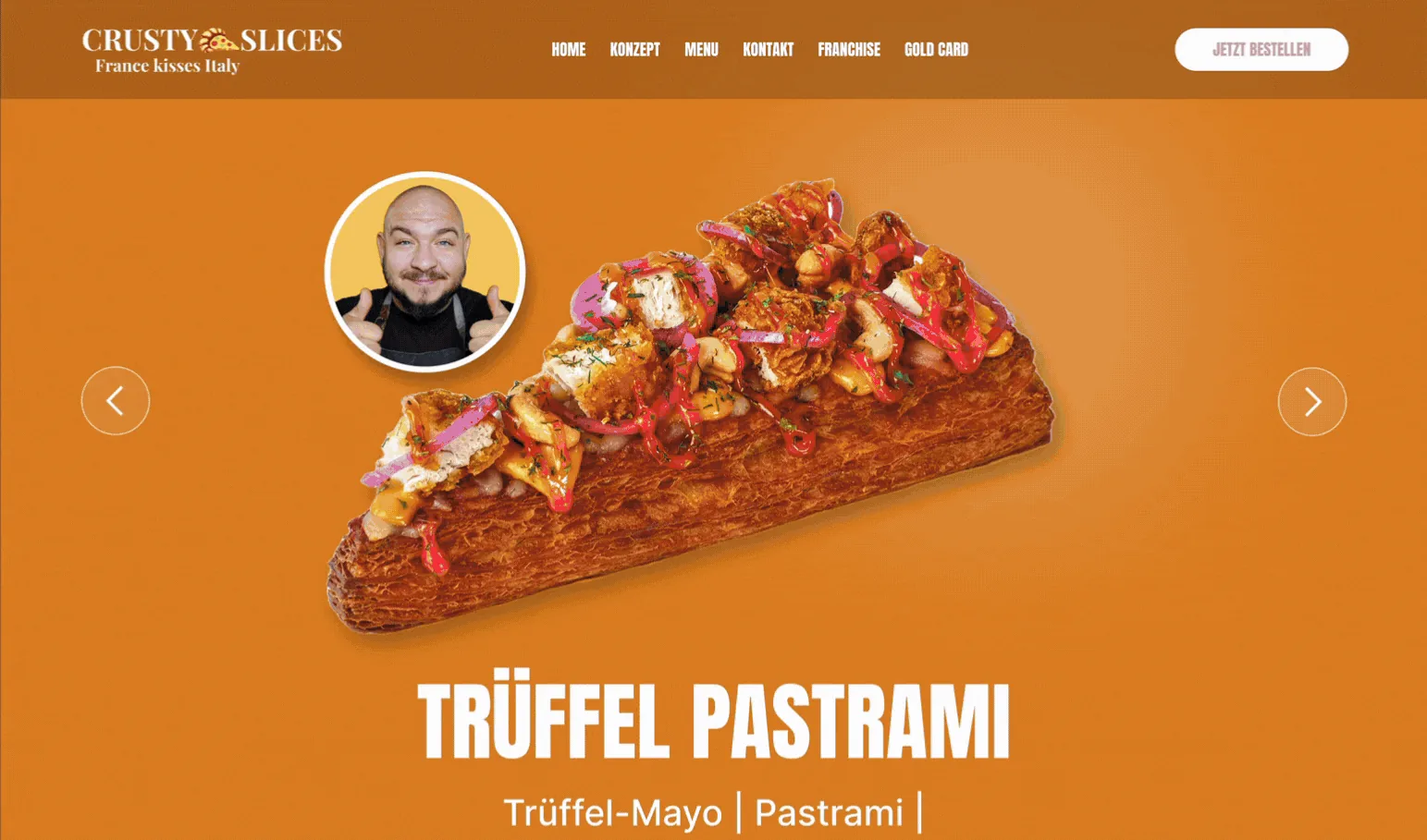crusty-slices.com home page with the truffle pastrami slice