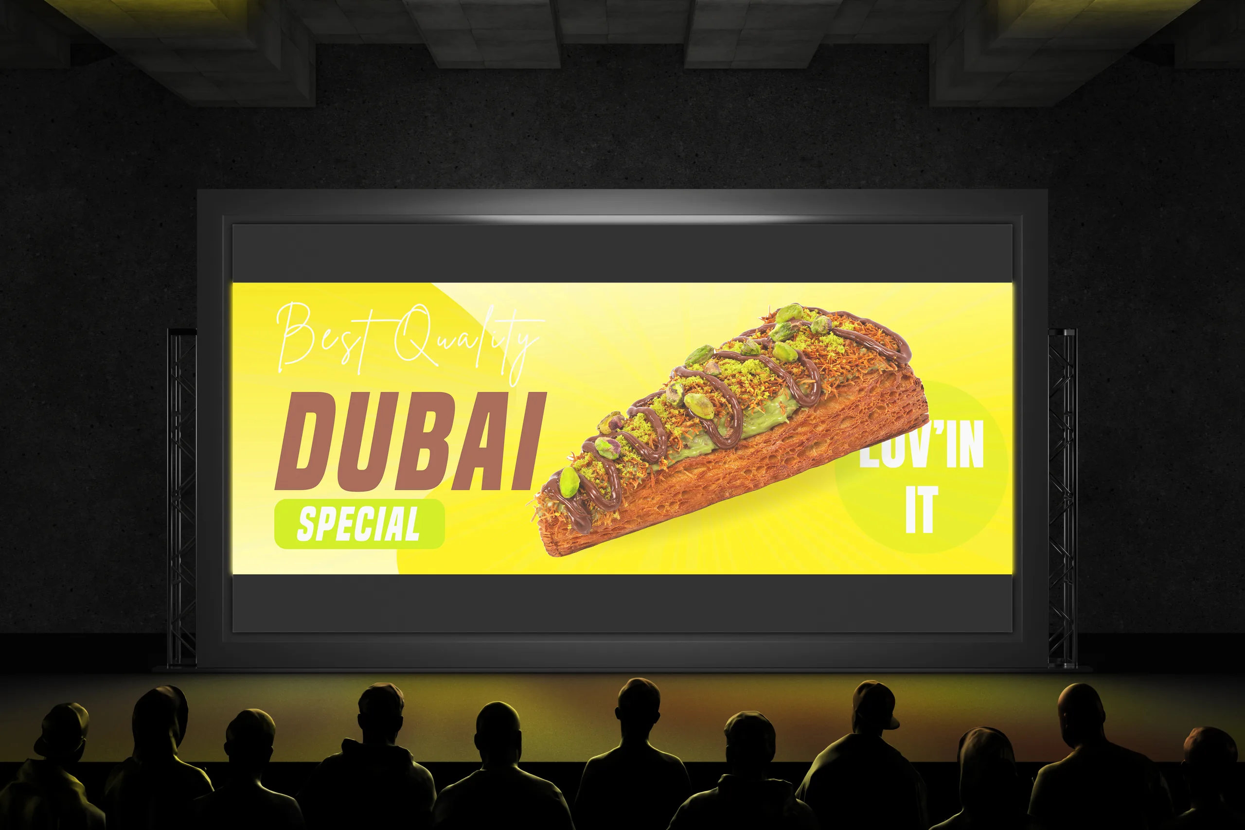 Large screen showing the Crusty Slices Dubai special