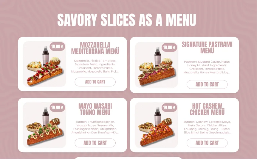 Menu with prices