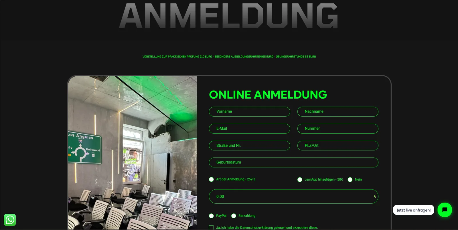 The driving school’s online sign-up
